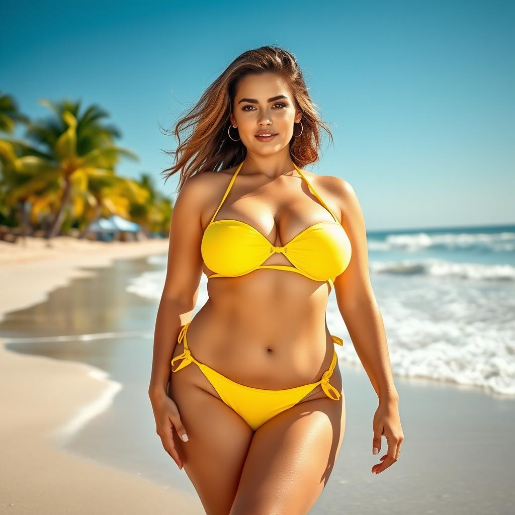 Vibrant Summer Vibes Curvy Beauty In Yellow Bikini On The Beach