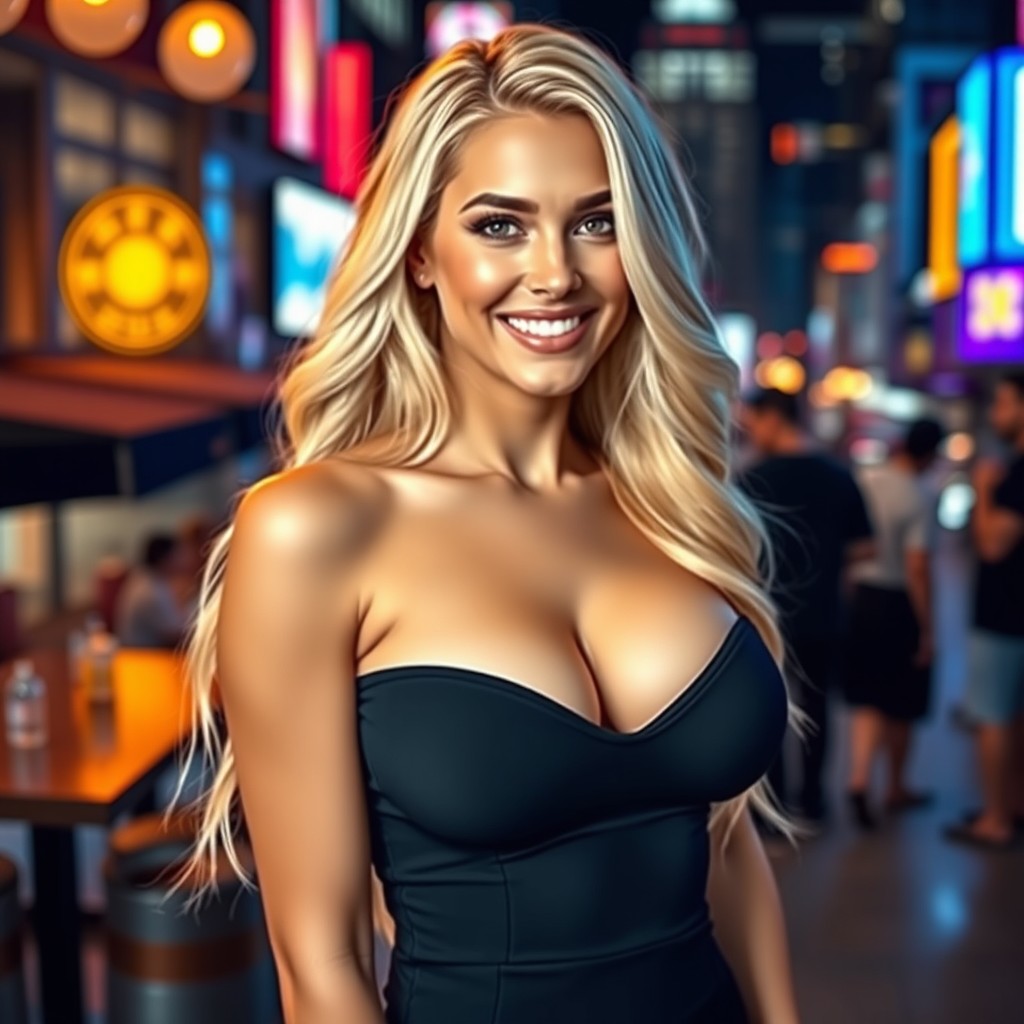 Confident Beauty A Stunning Blonde In A Lively Cityscape