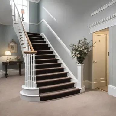 The sleek and modern stair-rod perfectly complemented the elegant and luxurious stair-carpet, creating a stylish statement in the hallway.