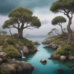 Create an extraordinary and unique interpretation of nature, focusing on surreal elements to differentiate it from typical natural scenes.