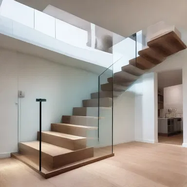 The architect designed the staircase with a glass railing so that the beautiful underside of the steps could be seen from below.
