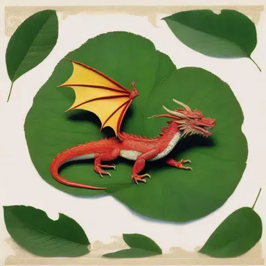 The artist painted a masterpiece with intricate details, including the portrayal of a dragon on the underside of a leaf.
