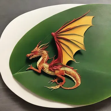 The artist painted a masterpiece with intricate details, including the portrayal of a dragon on the underside of a leaf.