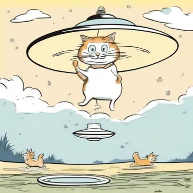 In the cartoon, the mischievous cat always found a clever way to attach himself to the underside of a flying saucer, causing chaos wherever it went.
