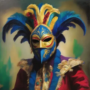 The artist painted a portrait of a mysterious masquerader wearing an elaborate mask.