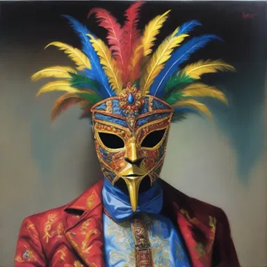 The artist painted a portrait of a mysterious masquerader wearing an elaborate mask.