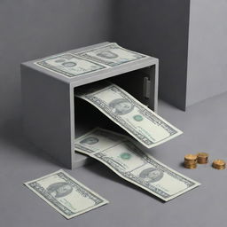 An illustration of a bank deposit scenario presenting a deposit slip, stacks of banknotes, and a secure bank vault