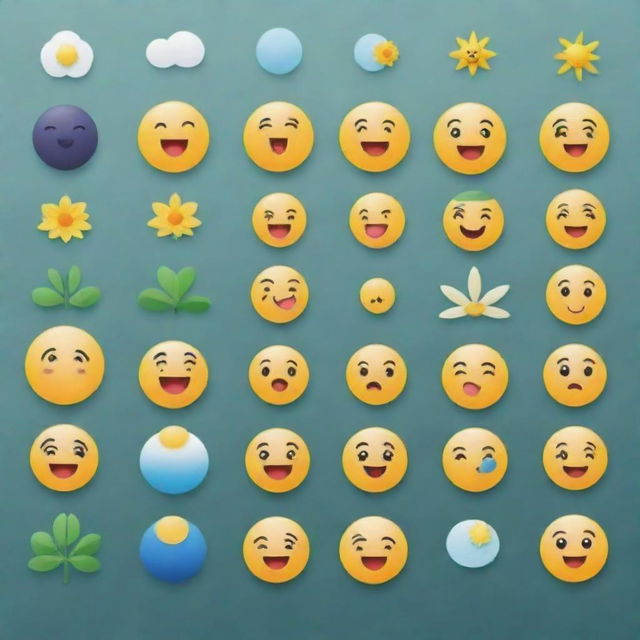 Modify the unique interpretation of nature by incorporating digital elements, similar to the style used in Canva app, emphasizing on the inclusion of various emojis.