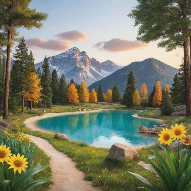 Modify the unique nature scene by incorporating distinctive digital features akin to Canva app, placing various emojis onto the natural landscape ensuring a harmonious blend.