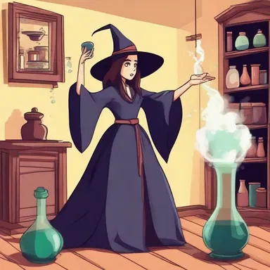 The witch raised her hand, causing the potion to vaporize, filling the room with a foul odor.