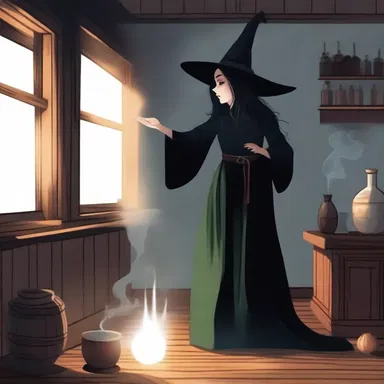 The witch raised her hand, causing the potion to vaporize, filling the room with a foul odor.
