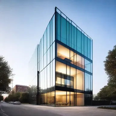 This ultramodern building features large glass panels that seem to vaporize into the sky, creating a seamless connection between the inside and outside.