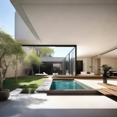 The modern, minimalist style of this house design seems to vaporize the boundaries between indoor and outdoor space.