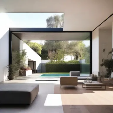 The modern, minimalist style of this house design seems to vaporize the boundaries between indoor and outdoor space.
