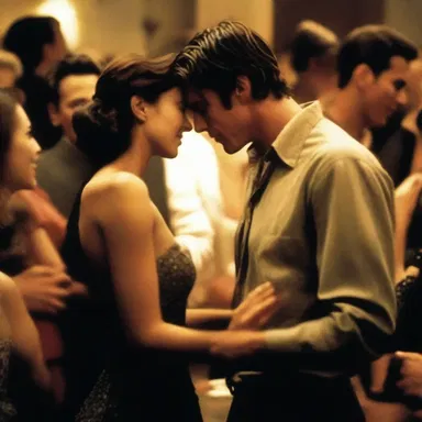 In the movie, the protagonist and his beloved shared a passionate egress from the crowded party.
