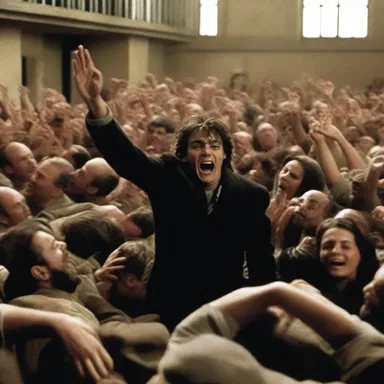 The closing scene of the film depicted the protagonist's triumphant egress from the prison, as the audience cheered.