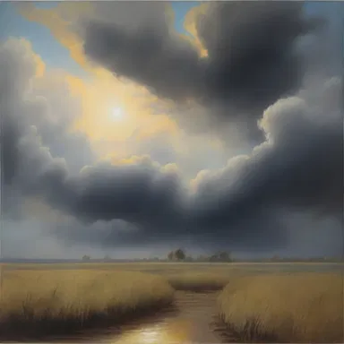 The painting depicted the egress of light through the dark clouds, creating a sense of hope and serenity.