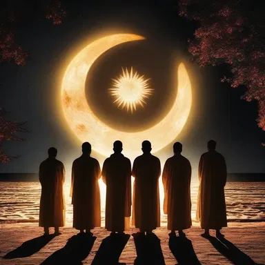 During the religious ceremony, the believers believed that the egress of the sun from behind the moon symbolized the triumph of light over darkness.
