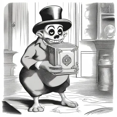 Deep in the haunted mansion, the terrified toter reluctantly carries the cursed artifact that brings terror and death to all who possess it.