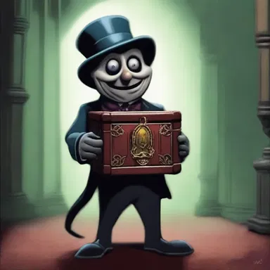 Deep in the haunted mansion, the terrified toter reluctantly carries the cursed artifact that brings terror and death to all who possess it.