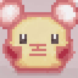 A 32x32 pixel art of Pikachu from Pokémon, showcasing its distinctive features including round body, long ears, red cheeks, and a cheerful smile