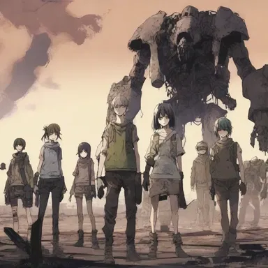 In the post-apocalyptic anime series, a group of survivors fight against the ravaging monsters that roam the wasteland.