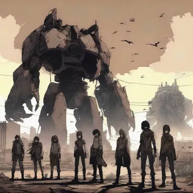 In the post-apocalyptic anime series, a group of survivors fight against the ravaging monsters that roam the wasteland.