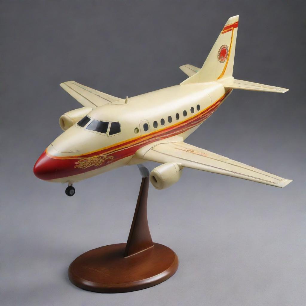 An engaging image of a Boeing-style airplane sculpted to resemble a momo or Tibetan dumpling, complete with signature elements of the Boeing design.