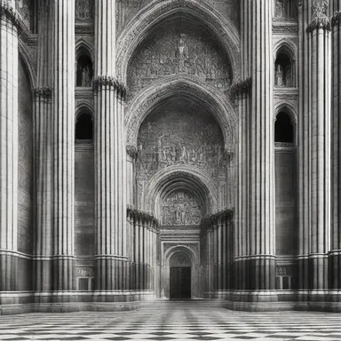 The cathedral's imposing facade reflects the censure of excommunication, symbolizing the separation between the divine and the individual.