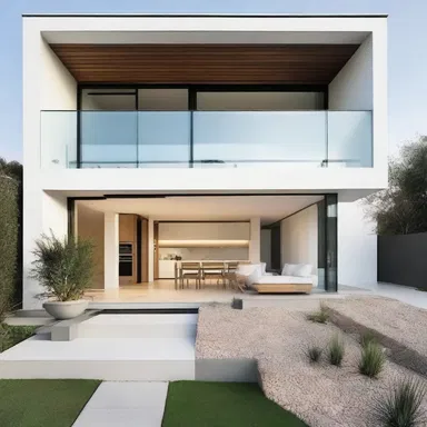 The minimalist style of the house features depletion of excessive decorations, creating a clean and modern aesthetic.