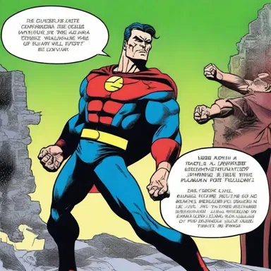 In the comic book, the hero delivers a tirade against the villains, condemning their evil deeds and vowing to protect the innocent.