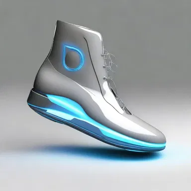 In the futuristic world of advanced technology, people often wear shoes with half soles that light up to indicate their presence.