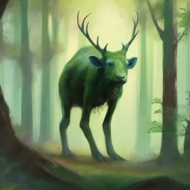 The artist's painting depicted a beautiful bipedal creature roaming through a magical forest.