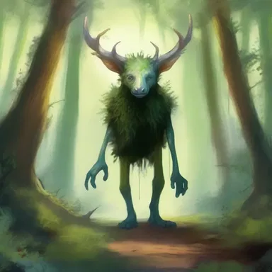 The artist's painting depicted a beautiful bipedal creature roaming through a magical forest.
