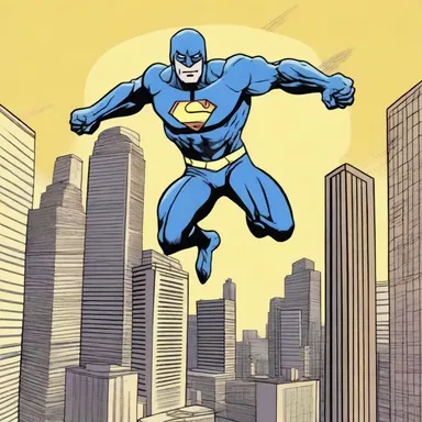 The superhero comic portrayed a bipedal character leaping over buildings in a single bound.
