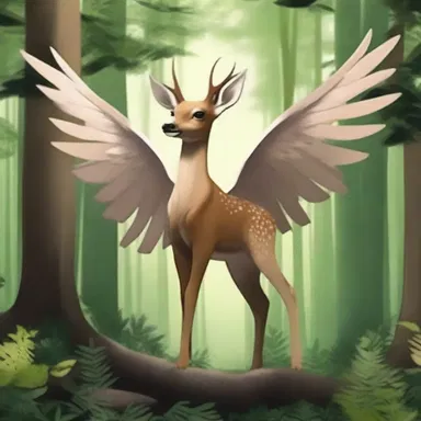 The mythical creature had large wings and a fawn-colored body, blending perfectly with the forest surroundings.