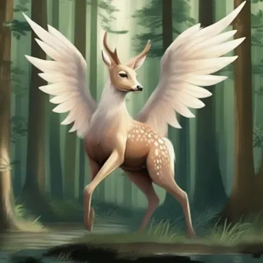 The mythical creature had large wings and a fawn-colored body, blending perfectly with the forest surroundings.