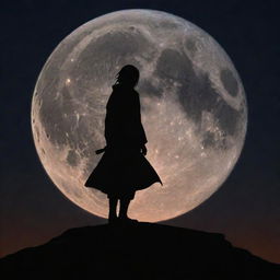 A silhouette of Itachi Uchiha standing on a glowing moon against a dark night sky