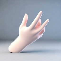A high-quality 3D render of a cartoonish hand with rounded shapes, pointing in an orthographic view