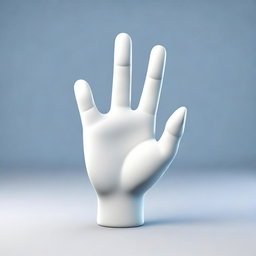 A high-quality 3D render of a cartoonish hand with rounded shapes, pointing in an orthographic view