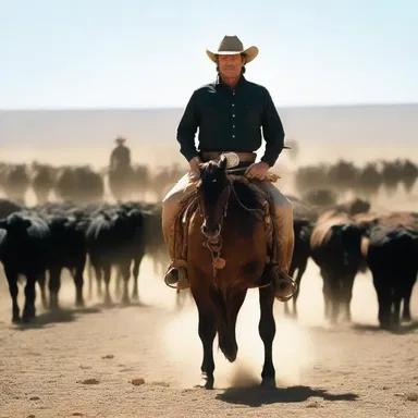 In the Western movie, the trail boss skillfully led the herd of cattle across the dusty plains, showcasing his leadership and bravery.