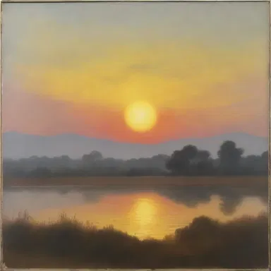 The painting depicted a serene landscape with an unawakened sun slowly rising over the horizon.