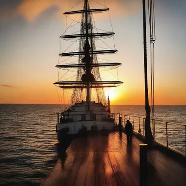 In the romantic novel, the protagonist sought solace on the deck of the oiler ship as it sailed into the sunset.