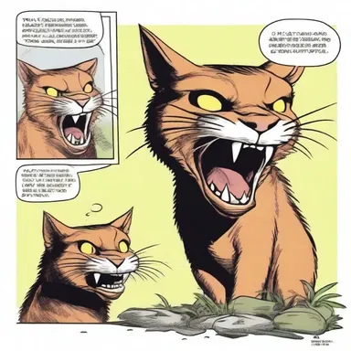 In the comic strip, the carnivorous cat character often shows off his sharp and menacing carnassial teeth.