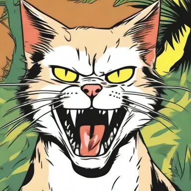 In the comic strip, the carnivorous cat character often shows off his sharp and menacing carnassial teeth.