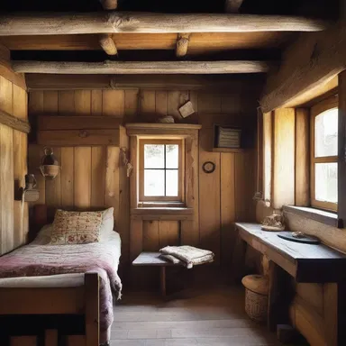The rustic cabin had a folksy charm with its wooden beams and handcrafted furniture.