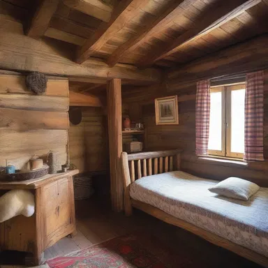 The rustic cabin had a folksy charm with its wooden beams and handcrafted furniture.