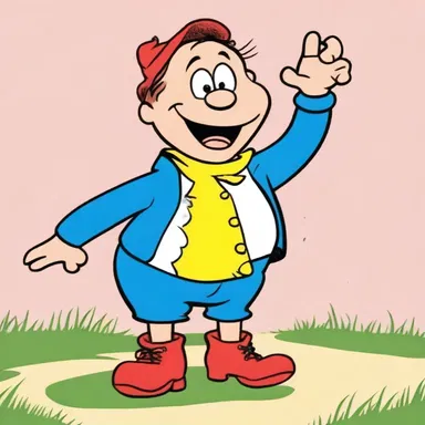 The cartoon character had a folksy catchphrase that became popular among children.