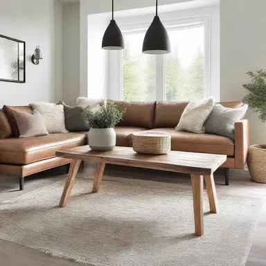 The rustic workhorse table added a touch of charm to the modern interior design of the living room.