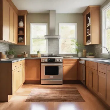 The workhorse of this modern kitchen is the heavy-duty range that can withstand frequent use.